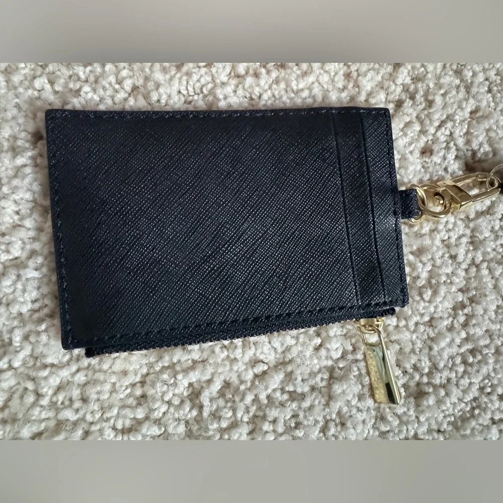 Tory Burch Black Leather Wristlet Card Case with Gold Logo NWOT - Picture 6 of 9